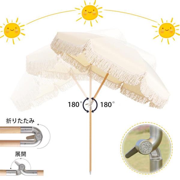 パラソル 200cm ガーデンパラソル 風に強い ビーチパラソル ハンドル開閉 フリンジ付き UVカット株式会社錦 角度調整可能_5