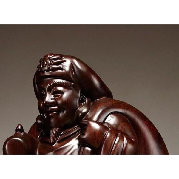 特売！大黒天 縁起物 仏師で仕上げ品 株式会社錦 黒檀木 彫刻工芸品 精密彫刻 置物