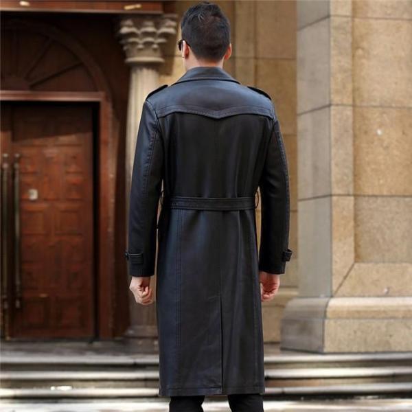 レザーコート メンズ トレンチコート ロング丈 PU革コート ビジネス