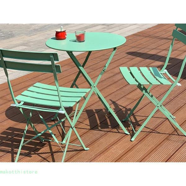 マカロンブルーガーデンチェアセットアウトドア折りたたみガーデン
