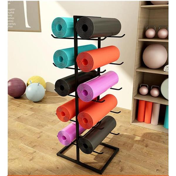 ヨガマット ストレージラック 株式会社錦 黒の5層自立型フォームローラーヨガマットラックホルダー、 金属製両面縦型ヨガマットオーガナイザーシェルフ ヨガマット ストレージラック 株式会社錦 黒の5層自立型フォーム