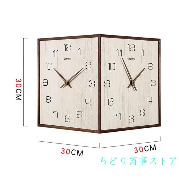 ポストモダン壁時計クリエイティブな両面壁掛け時計ホームファッション壁掛け時計シンプルなソリッドウッドクロックコリドーコーナーの両面の壁の腕時計ファッシ_1