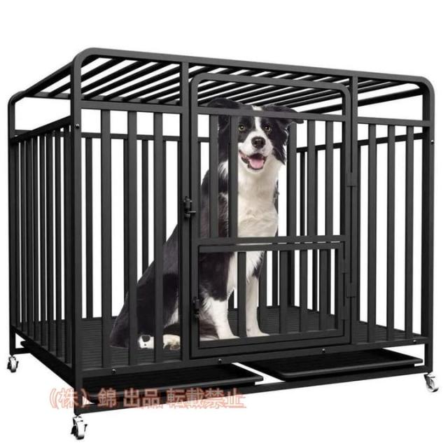 スチール製ペットケージ 犬小屋、 犬用クレートケージ キャスター付き トレイ付き 出入り口3つ株式会社錦大型犬用中型犬用 ペット用品 ペットケージネコ用