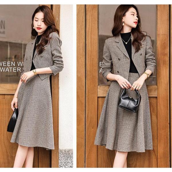 スーツセット レディース スカートセット ジャケット チェック柄