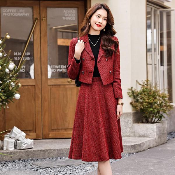 スーツセット レディース スカートセット ジャケット チェック柄