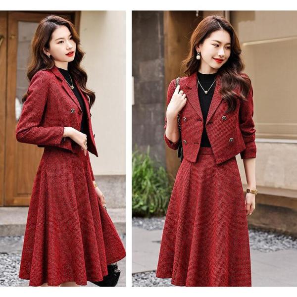 スーツセット レディース スカートセット ジャケット チェック柄