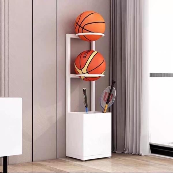 スケットボール収納ラック 両面バスケットボール収納ラック 金属製スポーツ用品収納ラック、多層スチールポータブルバスケットボールサッカーボールオーガナイザ