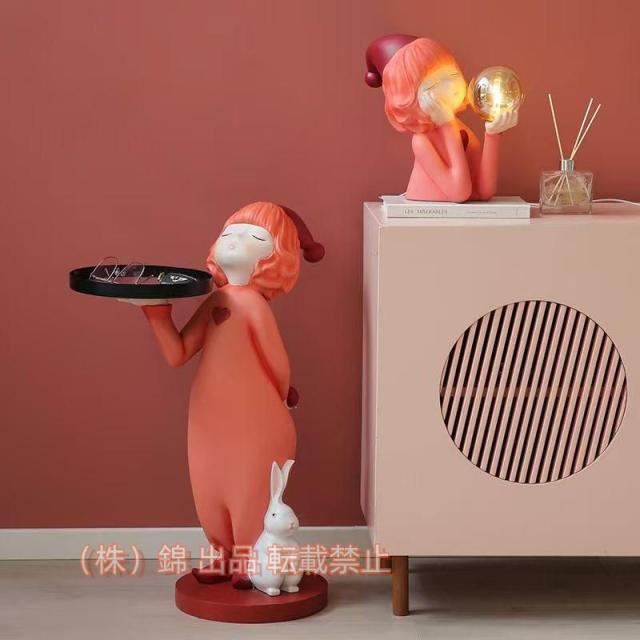 彫刻の卓上像彫刻ファッションデスクトップオーナメント装飾かわいい妖精女の子トレイ装飾置物彫刻小物置き鍵置き小物収納株式会社錦樹脂製卓上置物収納