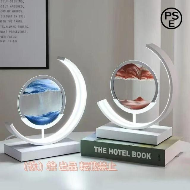 3Dの砂時計の芸術の装飾的な装飾品流れる砂の動きの景色3Dガラス卓上部屋の装飾の技術錦砂絵ランプLEDの屋内照明の電気スタンドのオフィスの装飾(Color:Blu