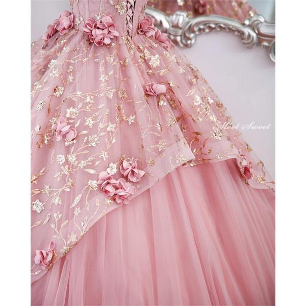 カラードレス編み上げピンクフラワーステージドレスロングドレス結婚式二次会発表会株式会社錦演奏会ウェディングドレスウエディングドレスプリンセスドレス カラードレス編み上げピンクフラワーステージドレスロングドレス結婚式