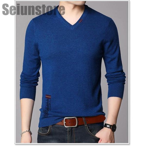セーター メンズ ニット Vネック カットソー 春 秋 冬 薄手 長袖株式
