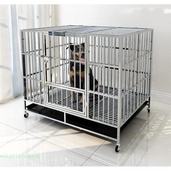 犬 ケージ 小/中/大型犬 ケージ折りたたみクレート クレートトレイとホイール付きのステンレス鋼の犬の犬小屋錦トップはマルチロックデザインを開くことができ_7