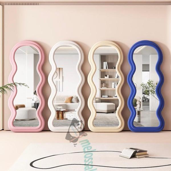 波型 全身鏡 韓国 風 鏡 全身 姫系 姿見 白 ピンク グリーン かわいい 鏡
