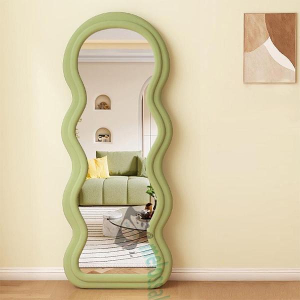 波型 全身鏡 韓国 風 鏡 全身 姫系 姿見 白 ピンク グリーン かわいい