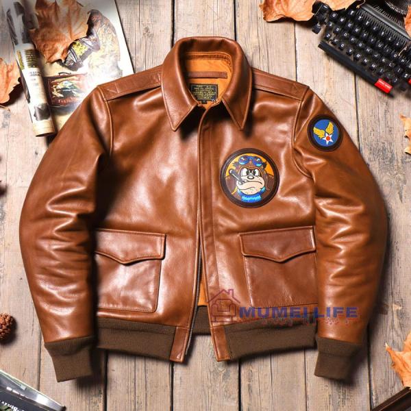 》グレートエスケープa2フライトスーツジャケットのパットンバージョン株式会社錦 ワックス加工牛革アメリカンレトロメンズラペルレザージャケットショート《