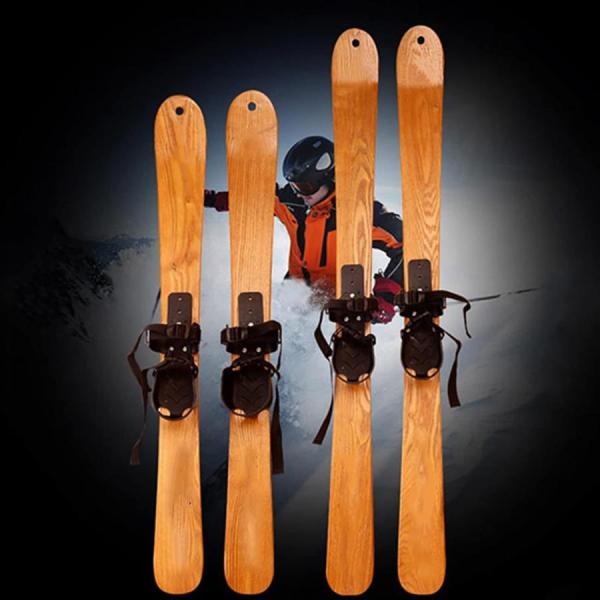 メンズスキー、大人と子供のための木製スキー、スノーポール付き