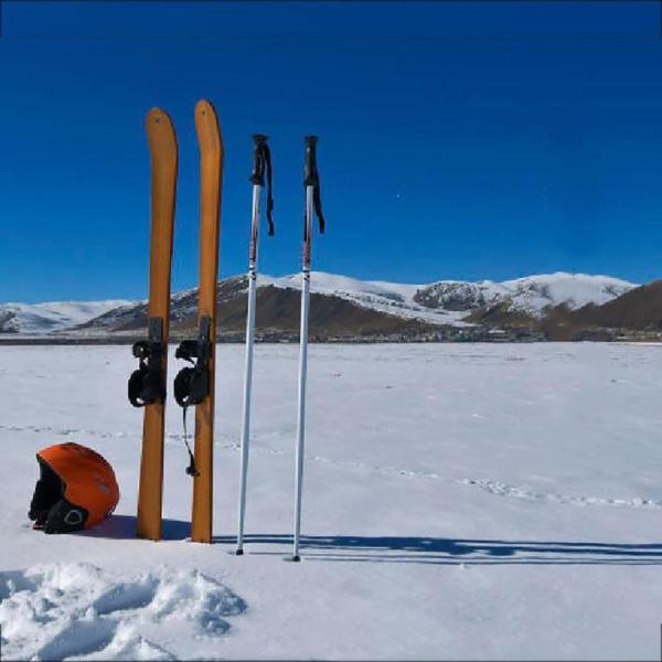 メンズスキー、大人と子供のための木製スキー、スノーポール付き