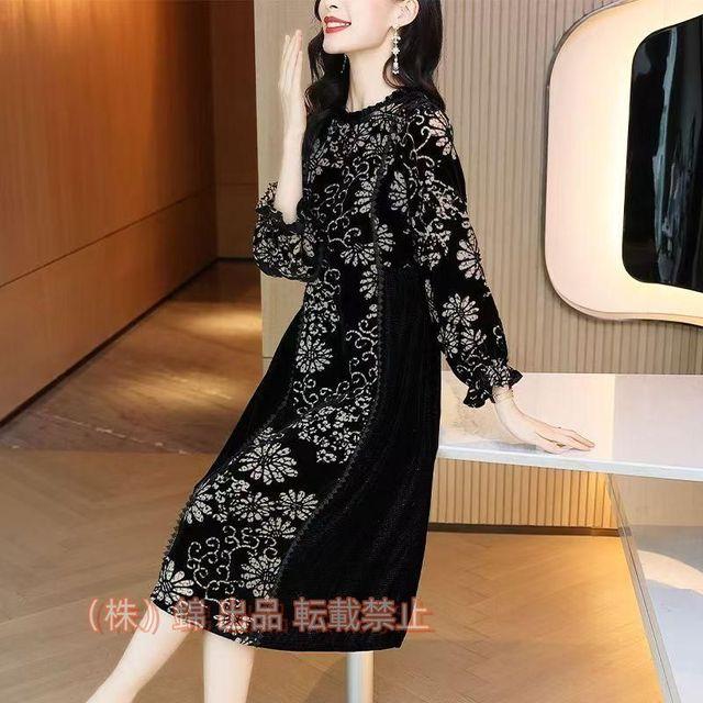 ライン ベロア 結婚式ワンピース フォーマルドレス お食事会 両親 顔合わせ服装40代50代60代70代 お見合い株式会社錦 母親 叔母 祖母 姪 ぼっちゃり