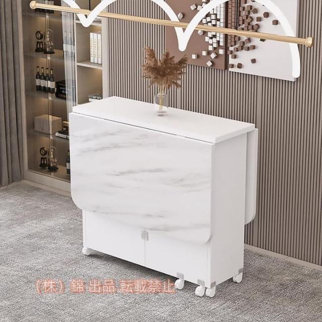 送料無料】折りたたみダイニングテーブル、物置棚と2つの物置引き出し