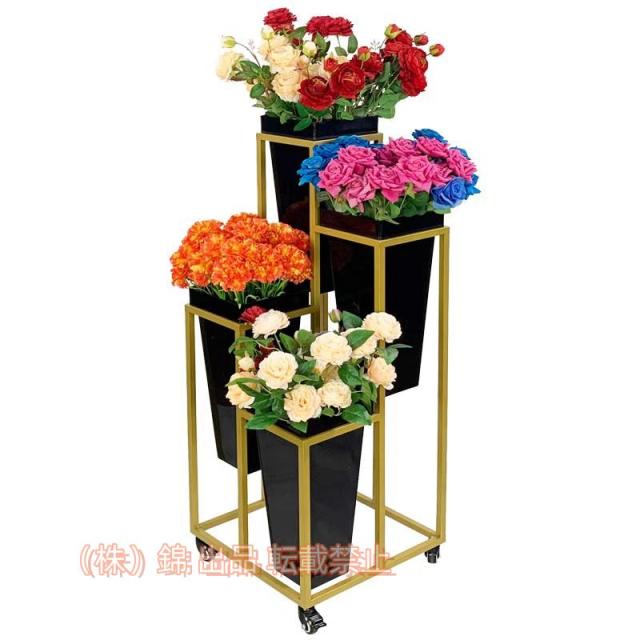 フラワースタンド花台鉢スタンドアイアンプランターラックフラワーディスプレイスタンドフロア書店フラワーシェルフ錦4脚サポート直立した安定した取り外
