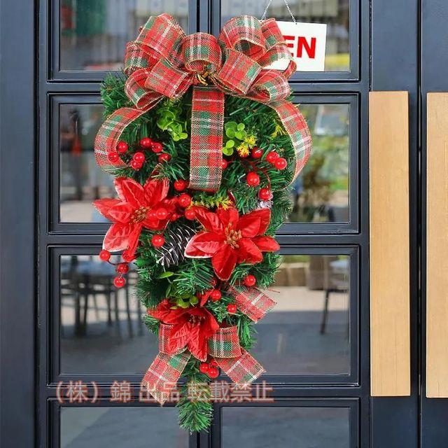 フラワーリース　クリスマスリース　玄関リース　造花リース 全長50cmクリスマススワッグクリスマスリースクリスマス飾りスワッグ