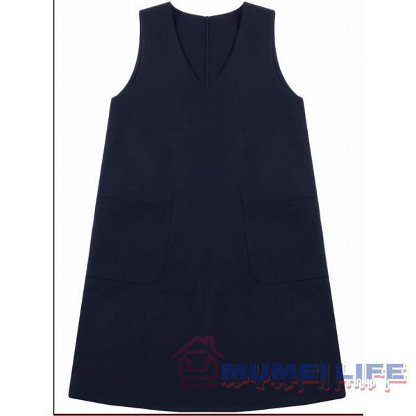 V襟ジャンバースカート ウール ブラック 暖か 防寒 ひざ丈 ジャンパー