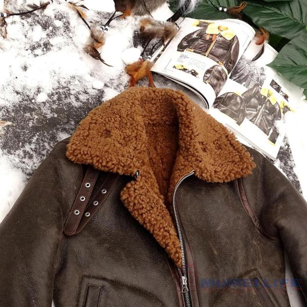 3 ムートン フライトジャケット テディレッドブラウン ボマー ボンバー