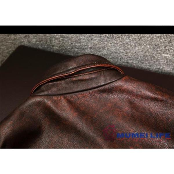 新品推薦☆アメカジ ダスト/ユーズド加工☆カウハイド メンズ 革ジャン 株式会社錦 レザージャケット ジャンパー ブラウン_14