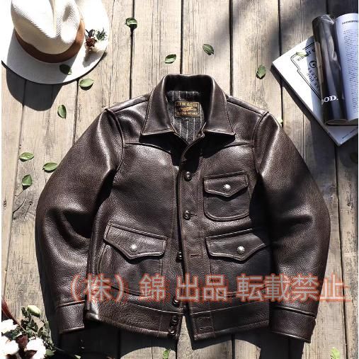 》1.6mm アメリカン 素上げ牛革 アメリカンレトロ レザージャケット 本革 カーキ メンズ 株式会社錦ラペル ライダース レザージャケット