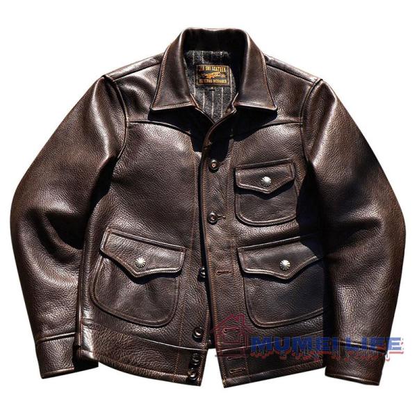 》1.6mm アメリカン 素上げ牛革 アメリカンレトロ レザージャケット 本革 カーキ メンズ 株式会社錦ラペル ライダース レザージャケット