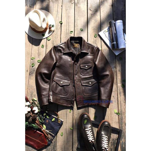 》1.6mm アメリカン 素上げ牛革 アメリカンレトロ レザージャケット 本革 カーキ メンズ 株式会社錦ラペル ライダース レザージャケット