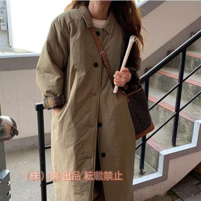 中綿入り　ステンカラーコート　防寒　暖かい　トレンチコート　長袖　ベージュ　通勤　株式会社錦お出かけ　ロングコート　女子会20代30代40代50代60代