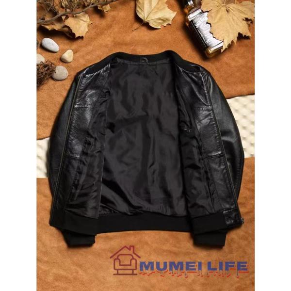 ベースボールシャツの襟本革のレザージャケット上質な牛革を使用中綿