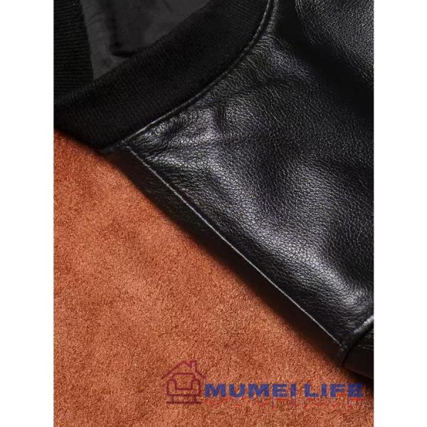 ベースボールシャツの襟本革のレザージャケット上質な牛革を使用中綿