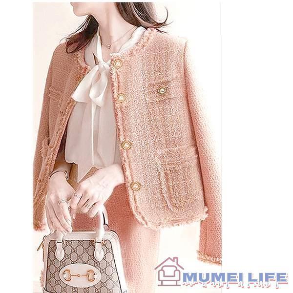 ノーカラージャケット　ツイード　ピンク フォーマル　入学式　七五三　パーティー　株式会社錦 セレモニー　結婚式　SからXL ノーカラージャケット ツイード ピンク フォーマル 入学式 七五三