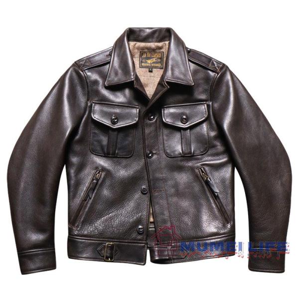 》ヘビーウェイト 1.6mm アメリカン牛革 レザージャケット メンズ アメリカンレトロ P37 ショート 株式会社錦ライダース レザージャケット 本革ジャケット