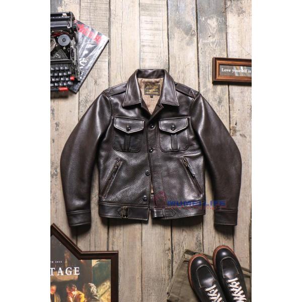》ヘビーウェイト 1.6mm アメリカン牛革 レザージャケット メンズ アメリカンレトロ P37 ショート 株式会社錦ライダース レザージャケット 本革ジャケット