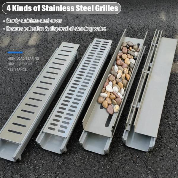 排水溝システム、 1mチャンネルドレインキット 庭のパティオの床のコンクリートの泥の雨水溝 U字型金属製格子付き株式会社錦 ペブラスストーンの充填用 排水溝システム、 1mチャンネルドレインキット 庭のパティオの床の