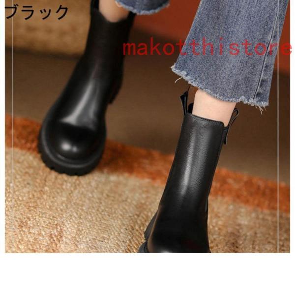 本革サイドゴアブーツサイドゴアショートブーツ 厚底 レディースレイン