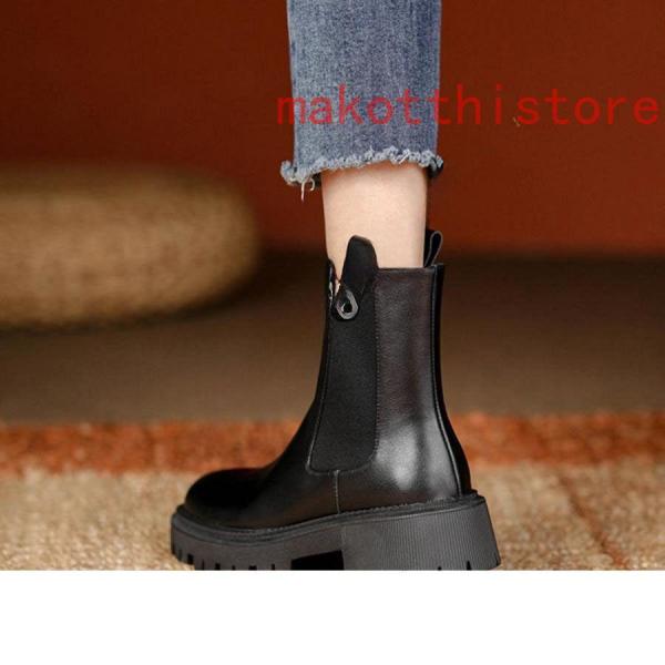 本革サイドゴアブーツサイドゴアショートブーツ 厚底 レディースレイン