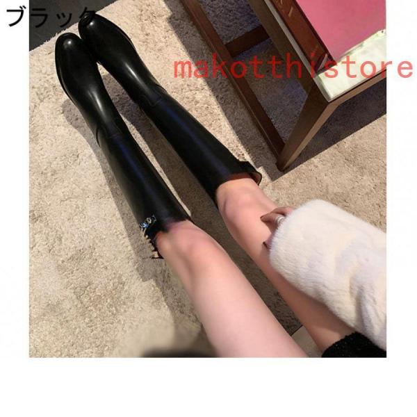 ロングブーツレディースジョッキー本革調高筒靴ロングバレルベルト飾りローヒール秋冬ベルトバックル大きめラウンドトゥ株式会社錦太めヒール防滑脚長効果_2