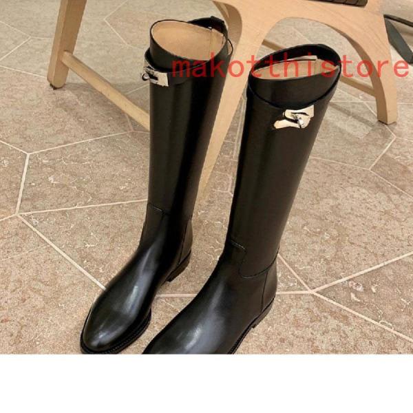 ロングブーツレディースジョッキー本革調高筒靴ロングバレルベルト飾りローヒール秋冬ベルトバックル大きめラウンドトゥ株式会社錦太めヒール防滑脚長効果 ロングブーツレディースジョッキー本革調高筒靴ロングバレルベルト飾り