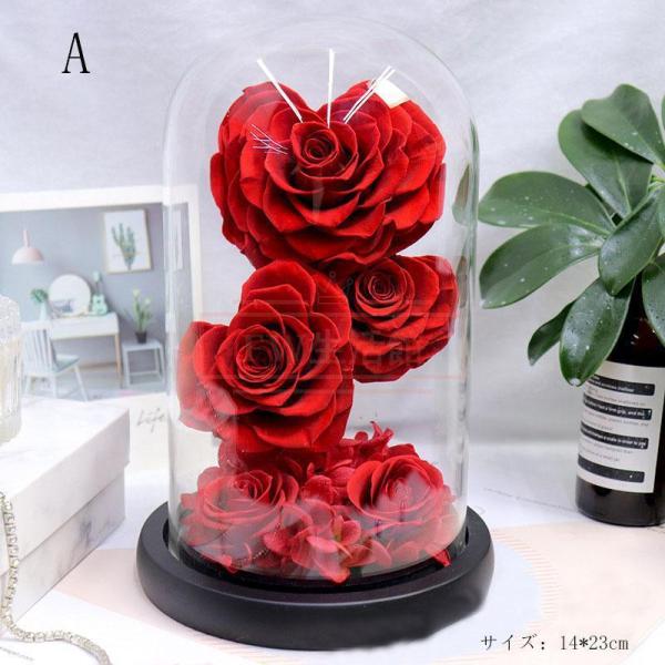 ガラスカバーハート型バラプリザーブドフラワー誕生日プレゼント