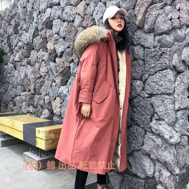 ダウンコート レディース グースダウン ファーフード ダウンジャケット ロング 超ロング アウター コート 毛皮 ファー 株式会社錦 膝下 秋冬 防寒 防風