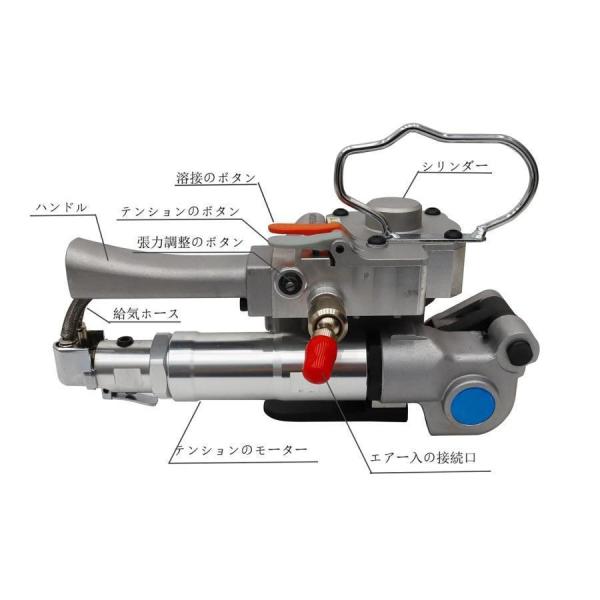 半自動梱包機 エアー式 PPバンド結束機 溶着 業務用 ppバンド締め具 ppバンドストッパー 13-19mmバンドに対応_1