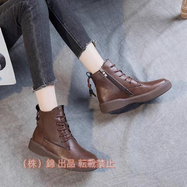 ショートブーツレースアップブーツ袴に合う編み上げブーツレースアップカジュアルショートブーツオールシーズン株式会社錦編み上げブーツフラットレディース靴