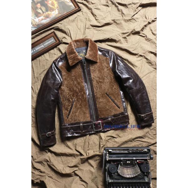 1930ヒグマジャケットファーワンピースレトロ本革ジャケットメンズ綿1