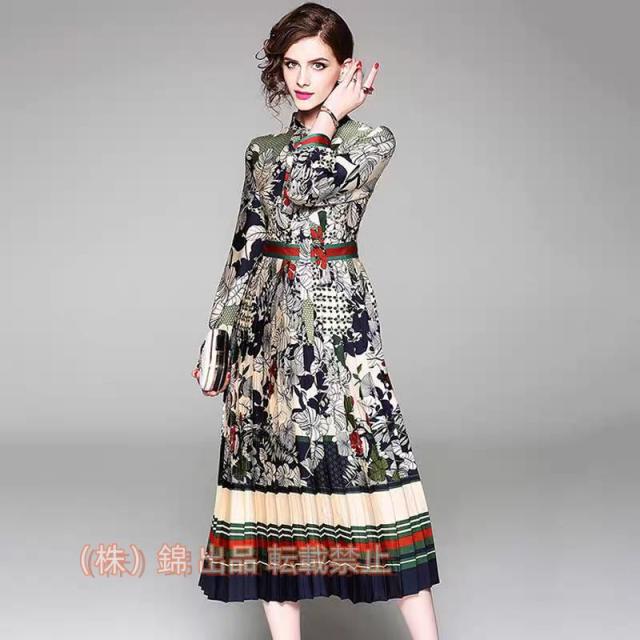 パーティードレス結婚式40代20代ロング丈袖あり長袖韓国風大きいサイズフォーマルドレス花柄ワンピース株式会社錦お呼ばれ二次会披露宴謝恩会上品着痩せ