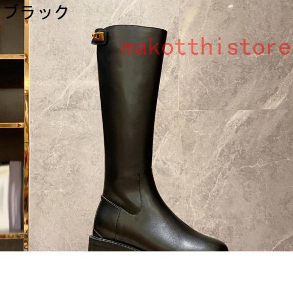 レディースロングブーツジョッキーブーツスムースレザー調チャンキーヒール太ヒールバックジッパー黒ブラックブラウン株式会社錦きれいめカジュアル可愛い レディースロングブーツジョッキーブーツスムースレザー調チャンキー