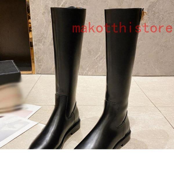 レディースロングブーツジョッキーブーツスムースレザー調チャンキー